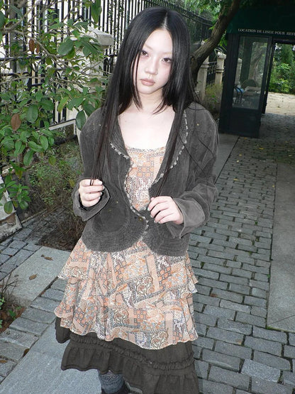 ang project Vintage Washed Distressed Denim Rivet Jacket Jacket