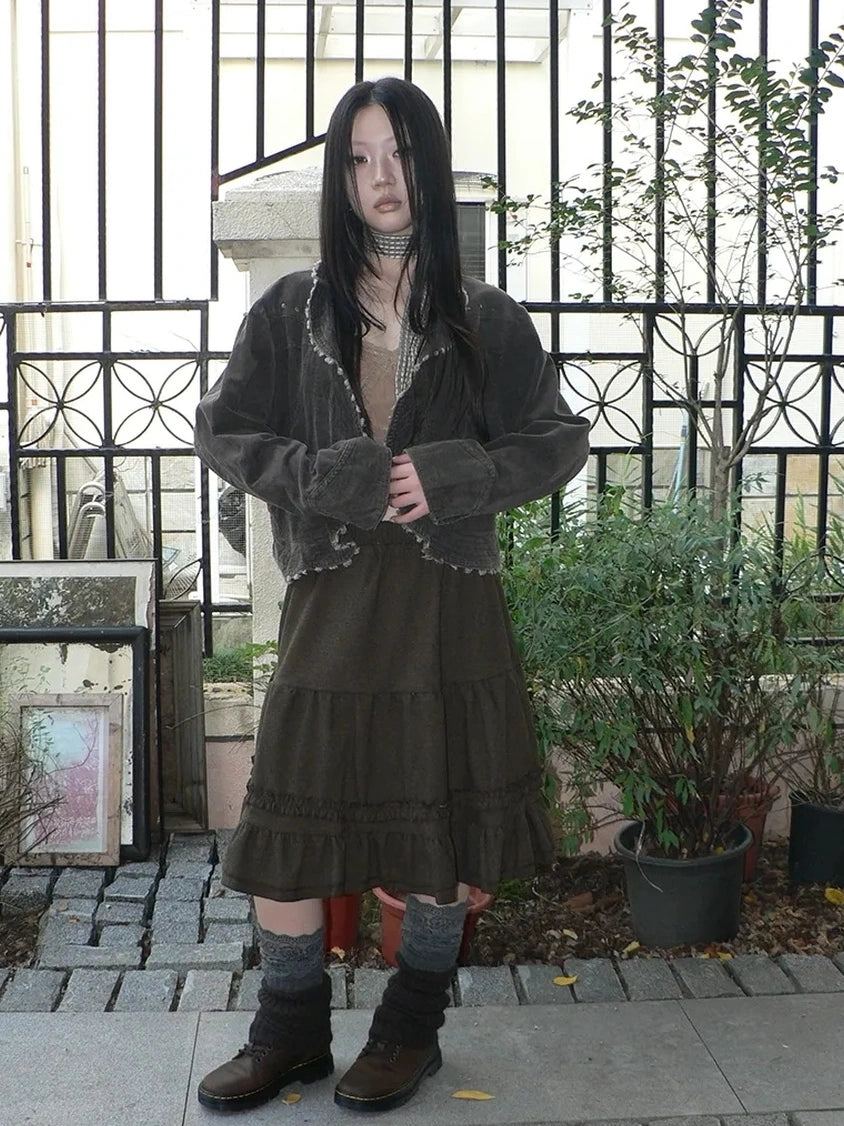 ang project Vintage Washed Distressed Denim Rivet Jacket Jacket