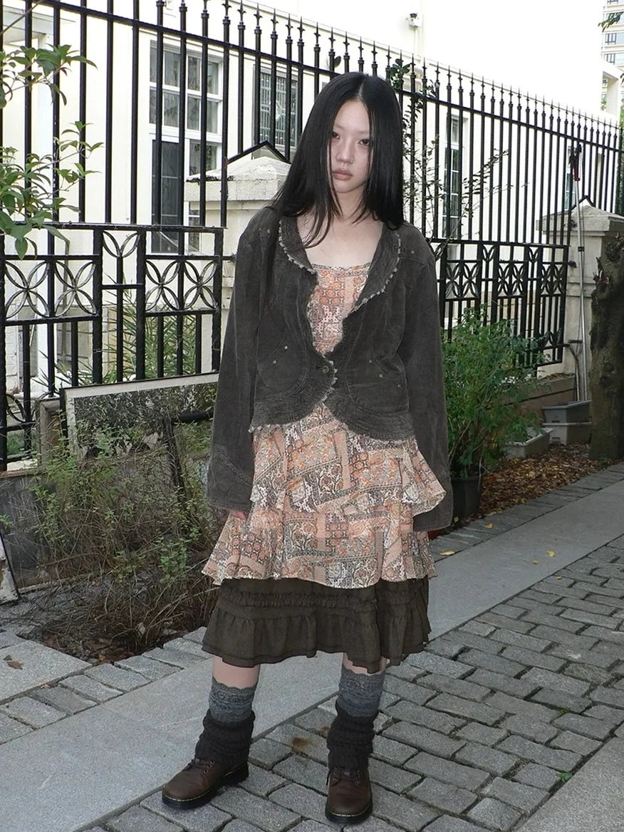 ang project Vintage Washed Distressed Denim Rivet Jacket Jacket