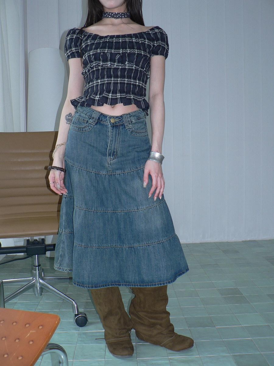 ang project Vintage Washed Distressed Pleated Paneled High Waist Women&