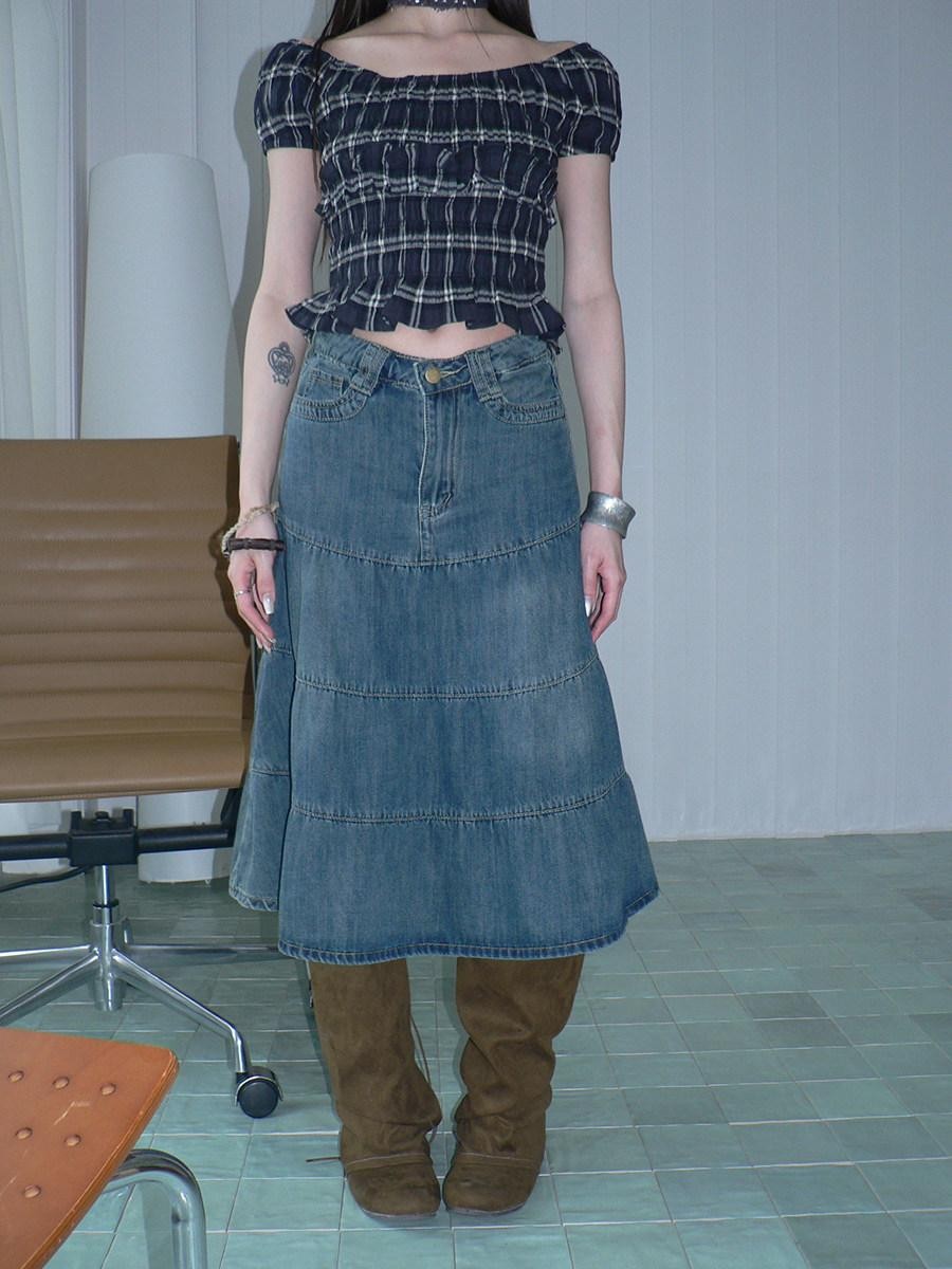 ang project Vintage Washed Distressed Pleated Paneled High Waist Women&