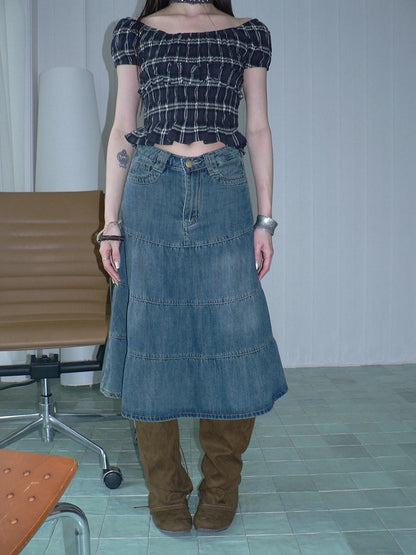 ang project Vintage Washed Distressed Pleated Paneled High Waist Women&