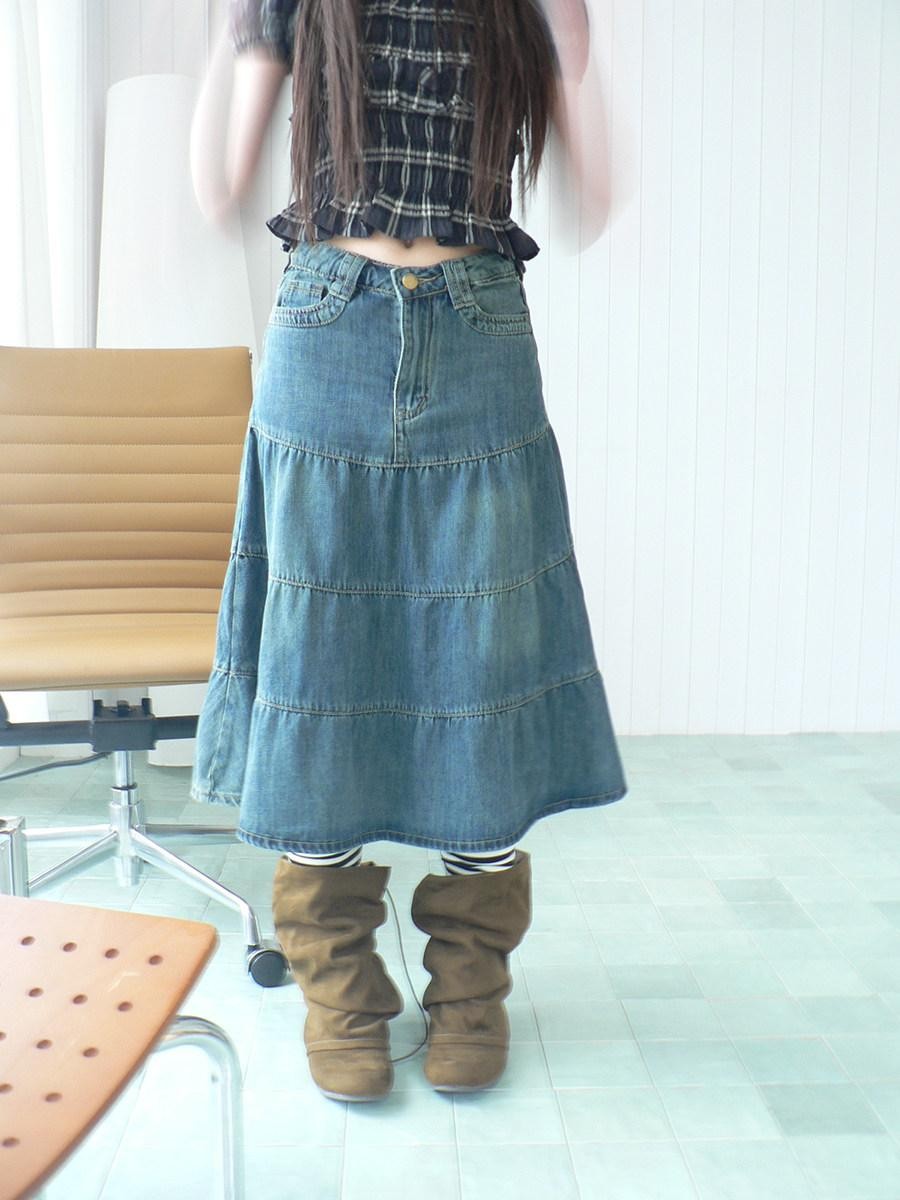 ang project Vintage Washed Distressed Pleated Paneled High Waist Women&
