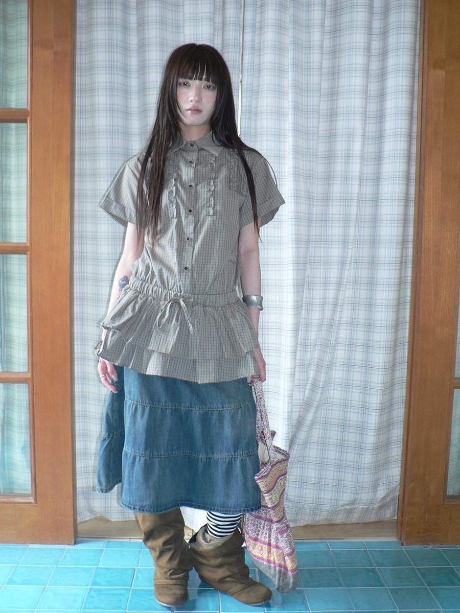 ang project Vintage Washed Distressed Pleated Paneled High Waist Women&