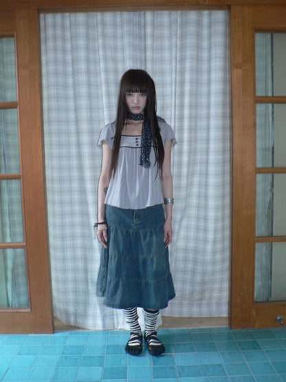 ang project Vintage Washed Distressed Pleated Paneled High Waist Women&