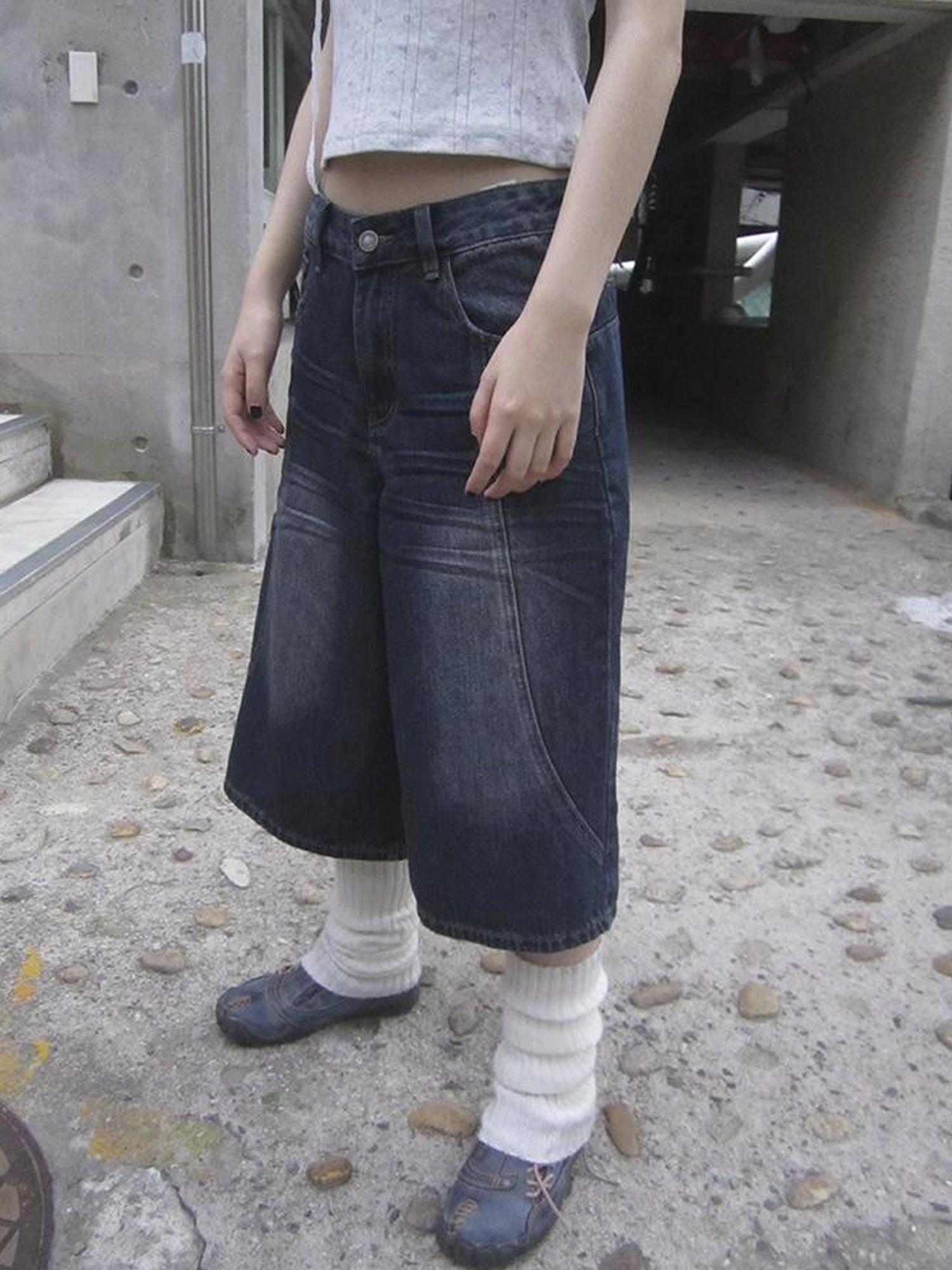 ang project Vintage Washed Distressed Relaxed Straight Cropped Jeans