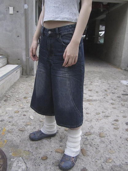 ang project Vintage Washed Distressed Relaxed Straight Cropped Jeans