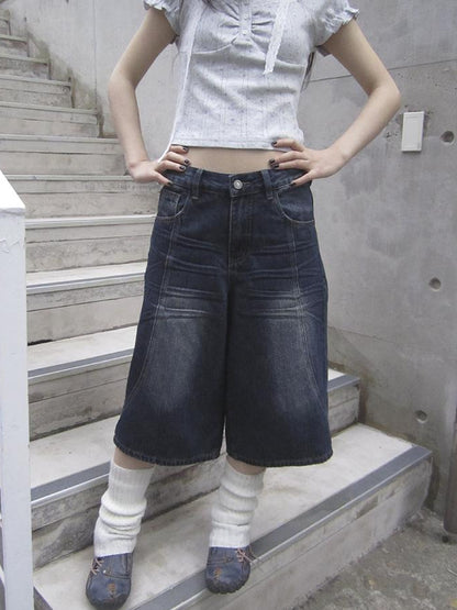 ang project Vintage Washed Distressed Relaxed Straight Cropped Jeans