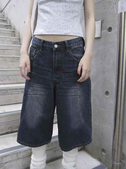 ang project Vintage Washed Distressed Relaxed Straight Cropped Jeans