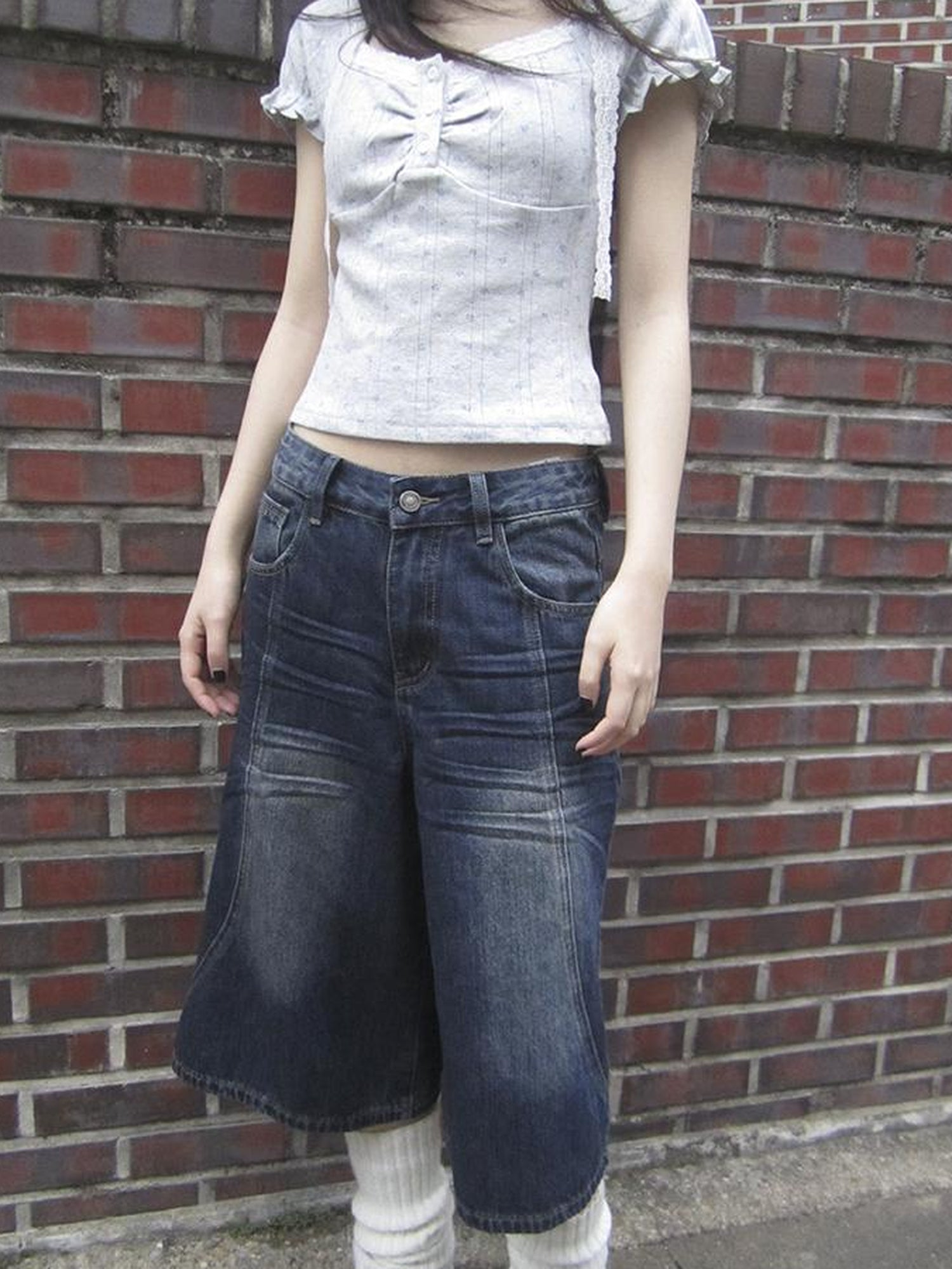 ang project Vintage Washed Distressed Relaxed Straight Cropped Jeans