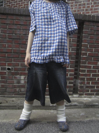 ang project Vintage Washed Distressed Relaxed Straight Cropped Jeans