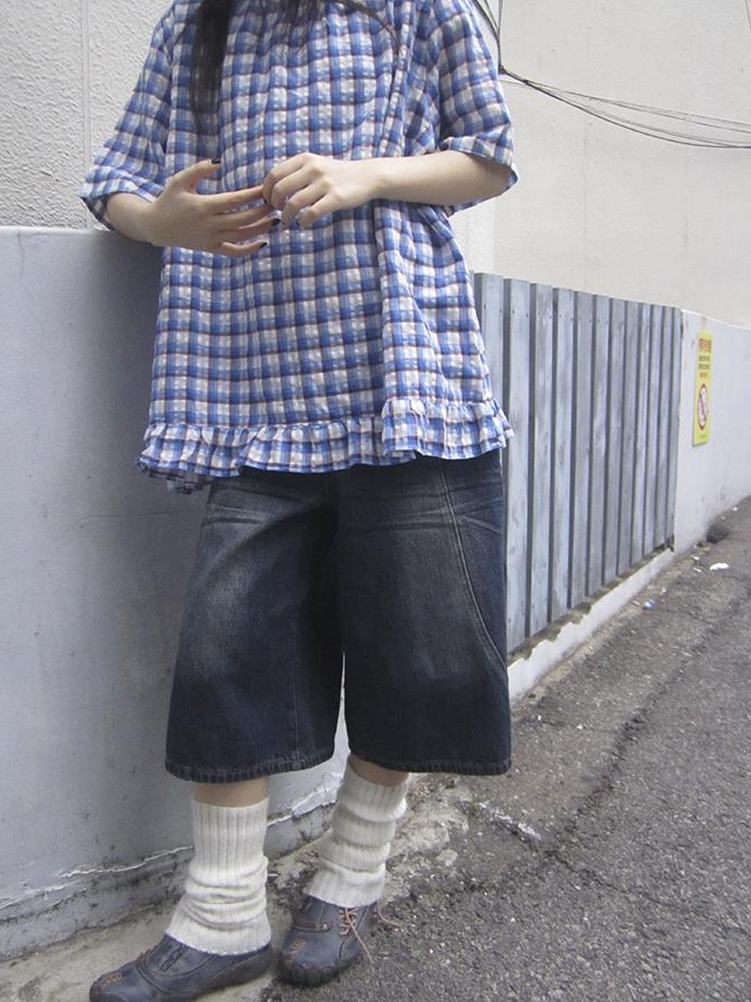 ang project Vintage Washed Distressed Relaxed Straight Cropped Jeans