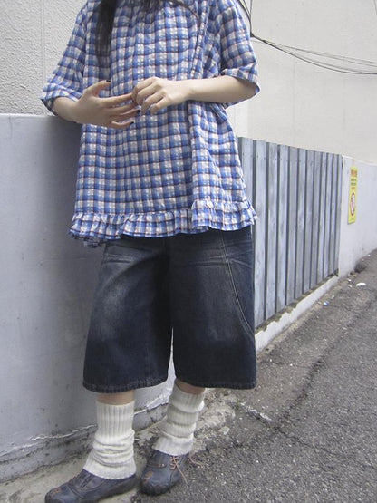 ang project Vintage Washed Distressed Relaxed Straight Cropped Jeans