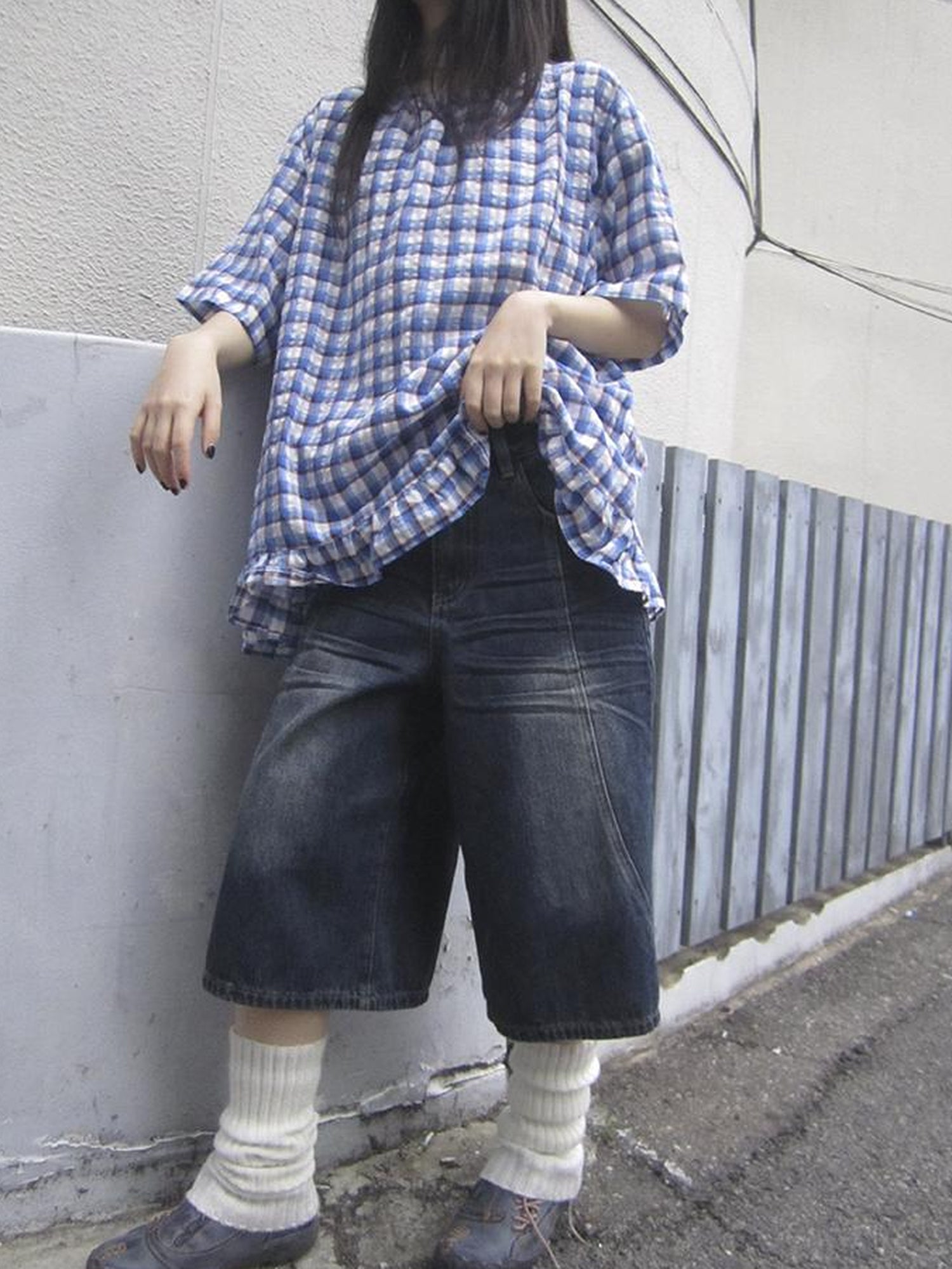 ang project Vintage Washed Distressed Relaxed Straight Cropped Jeans