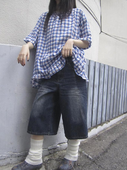 ang project Vintage Washed Distressed Relaxed Straight Cropped Jeans