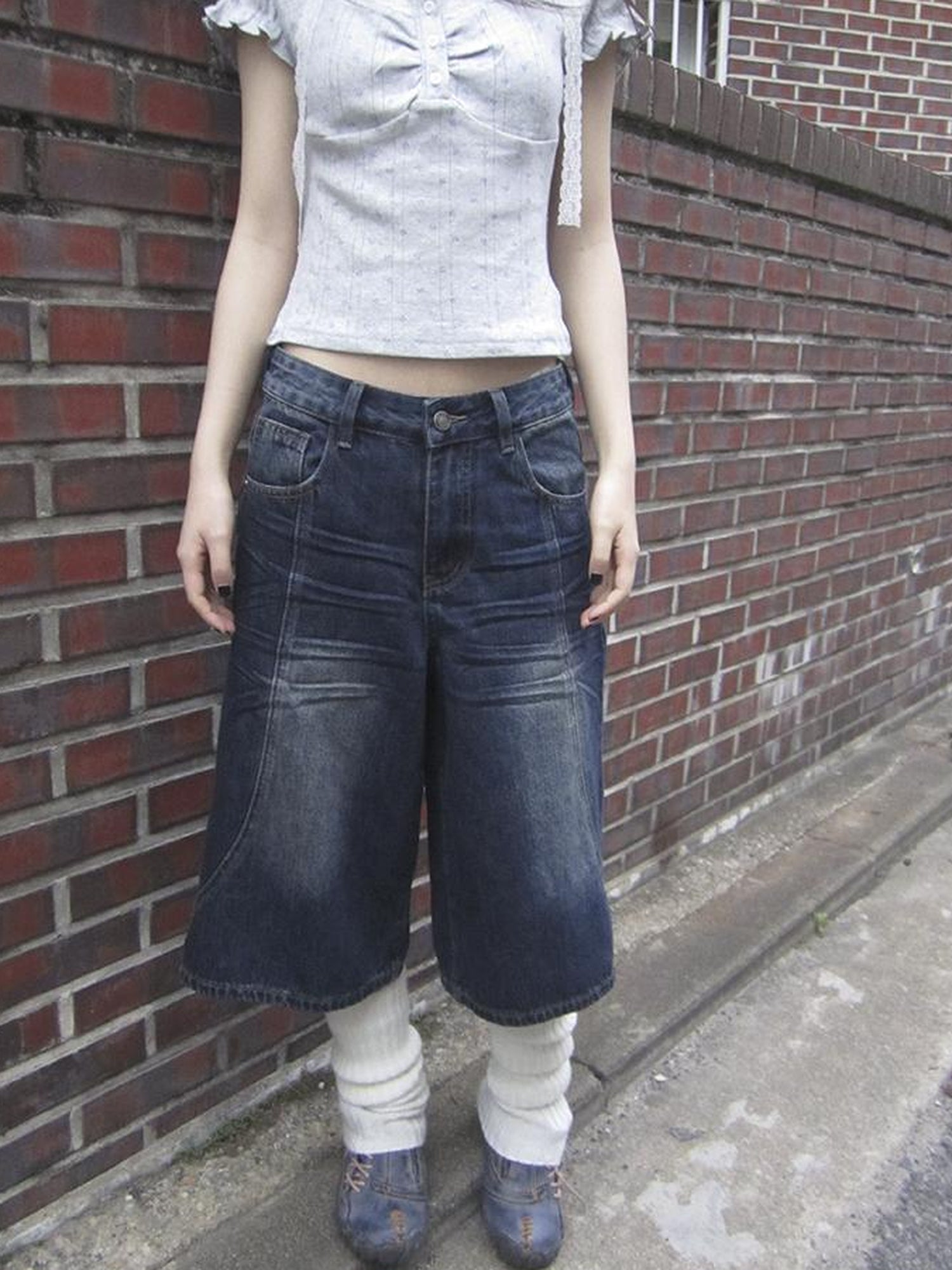 ang project Vintage Washed Distressed Relaxed Straight Cropped Jeans