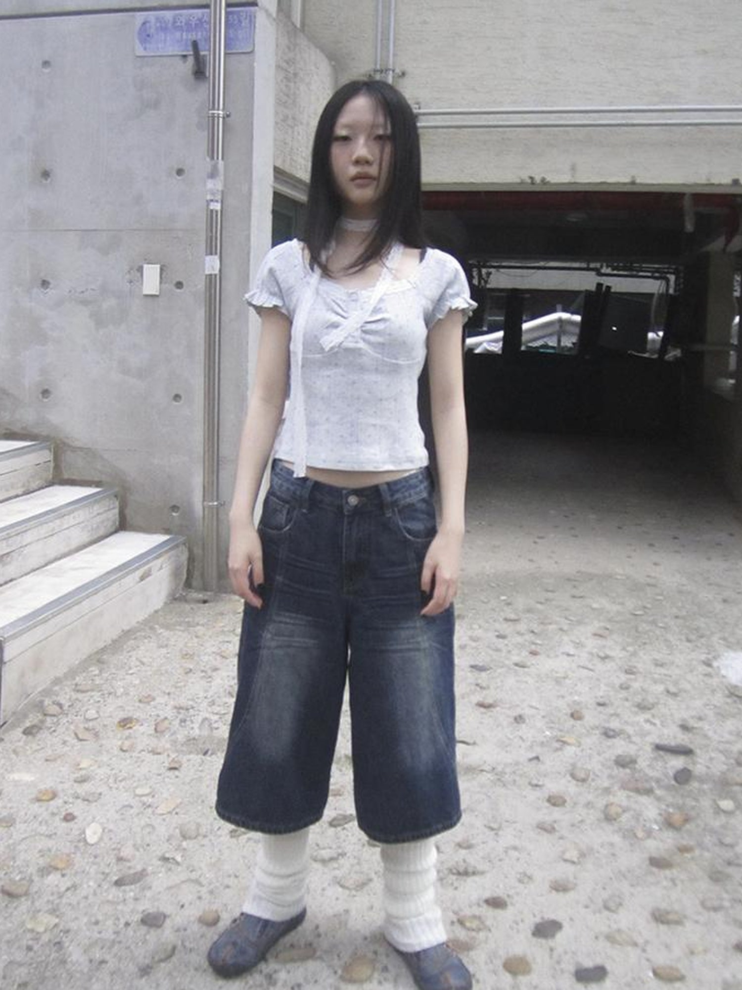 ang project Vintage Washed Distressed Relaxed Straight Cropped Jeans
