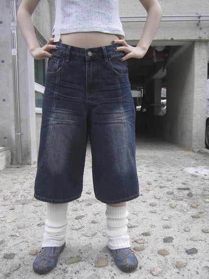 ang project Vintage Washed Distressed Relaxed Straight Cropped Jeans