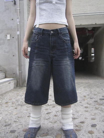 ang project Vintage Washed Distressed Relaxed Straight Cropped Jeans