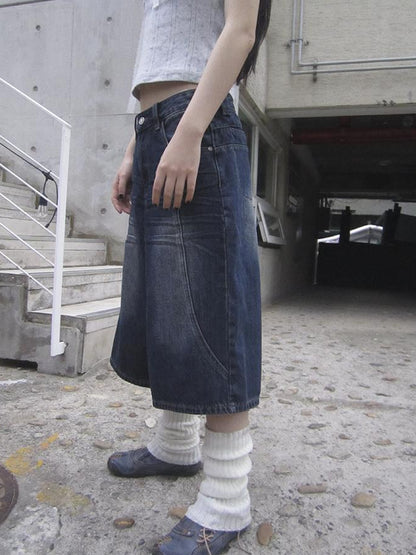 ang project Vintage Washed Distressed Relaxed Straight Cropped Jeans