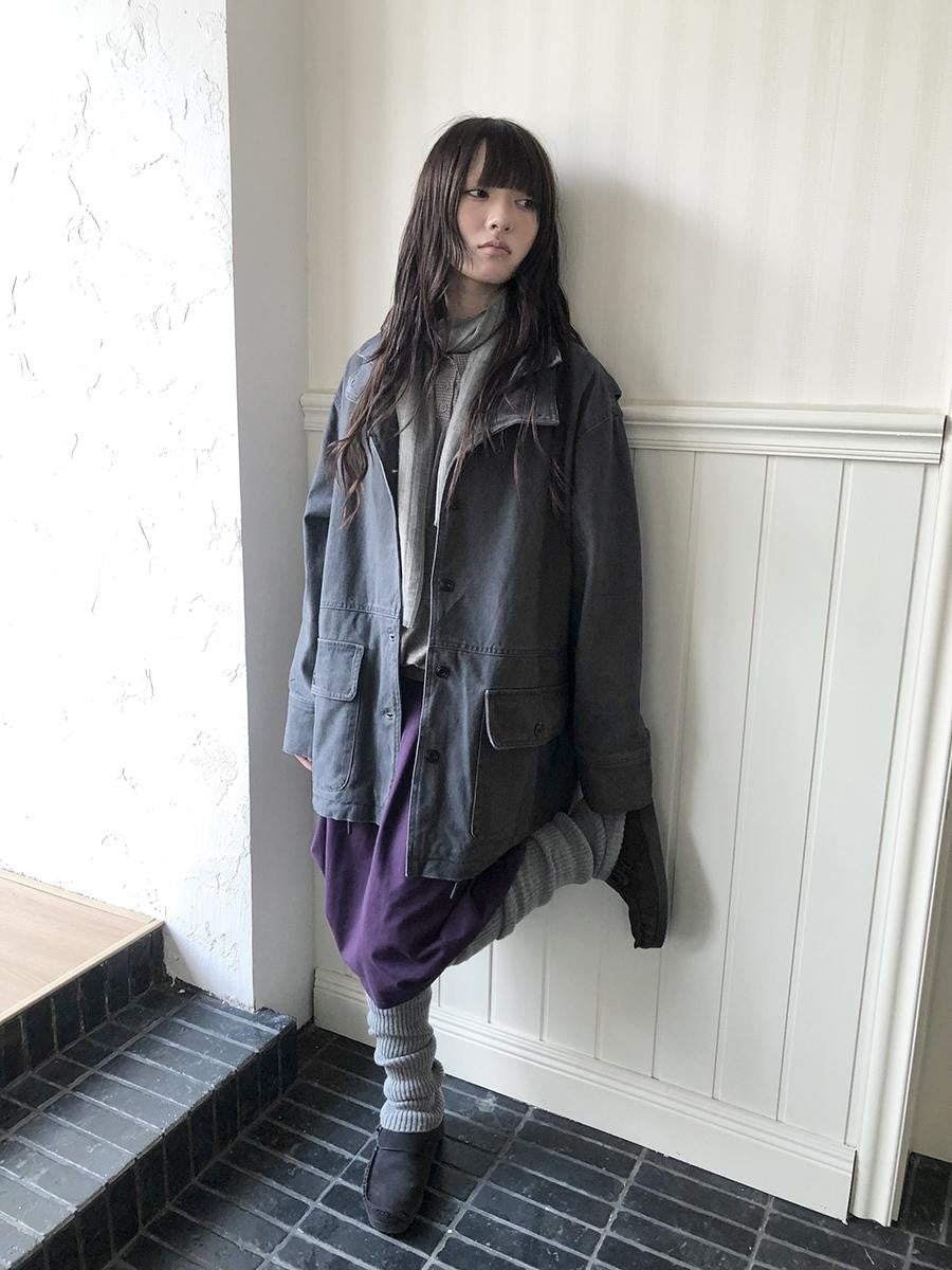 ang project Vintage Washed Drawstring Double Layer Collar Mid Length Women&
