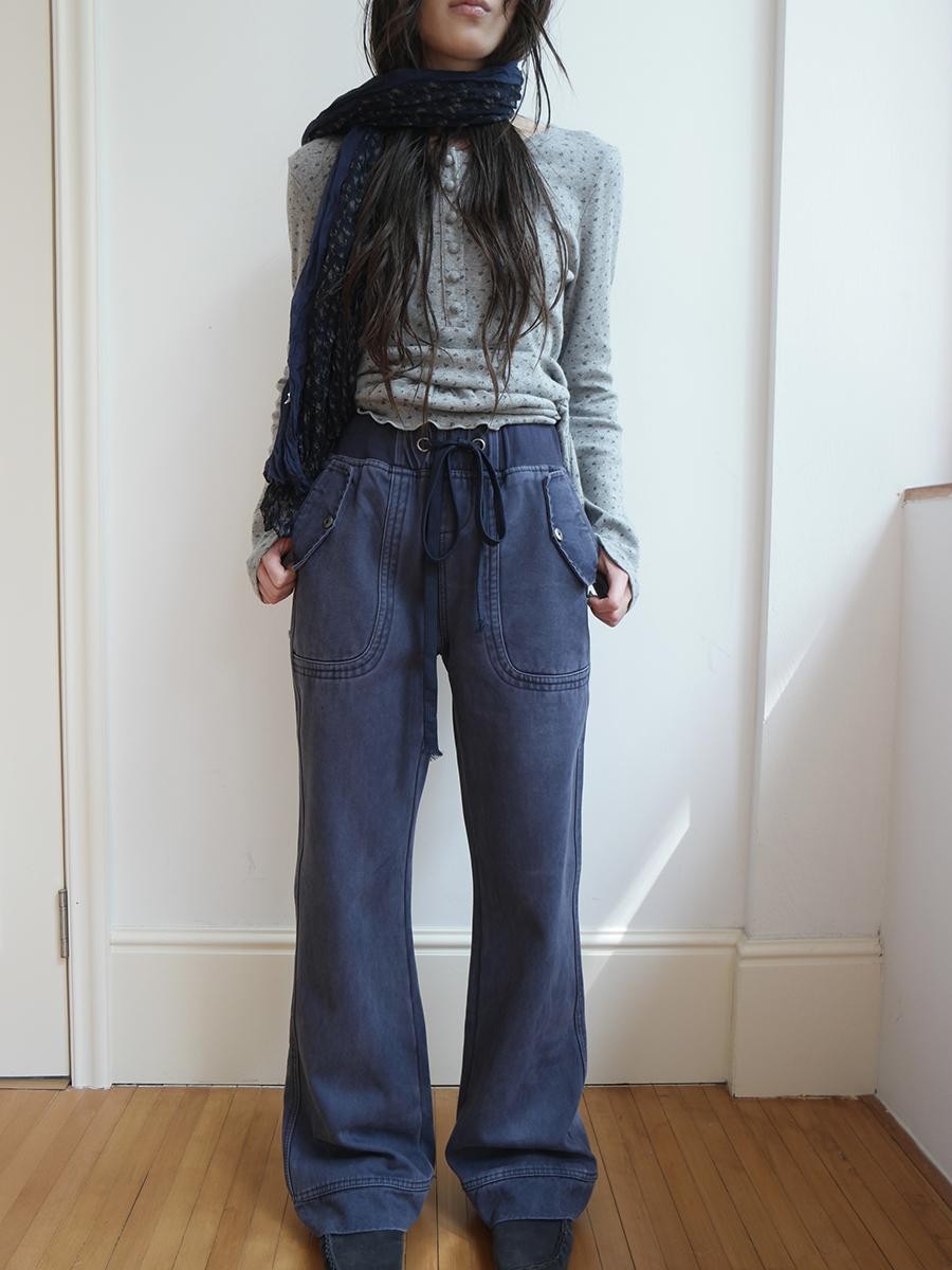 ang project Vintage Washed Drawstring Lace Up Fleece Lined Women&