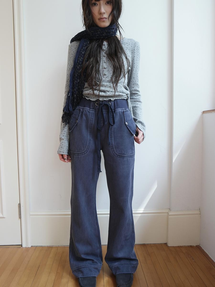 ang project Vintage Washed Drawstring Lace Up Fleece Lined Women&