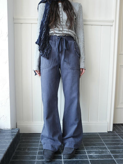 ang project Vintage Washed Drawstring Lace Up Fleece Lined Women&