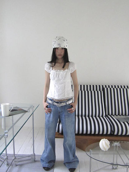 ang project Vintage Washed Low Cut Wide Leg Jeans