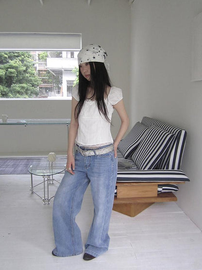 ang project Vintage Washed Low Cut Wide Leg Jeans