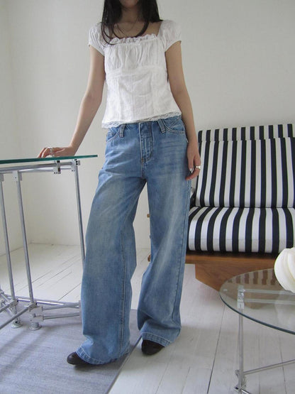 ang project Vintage Washed Low Cut Wide Leg Jeans