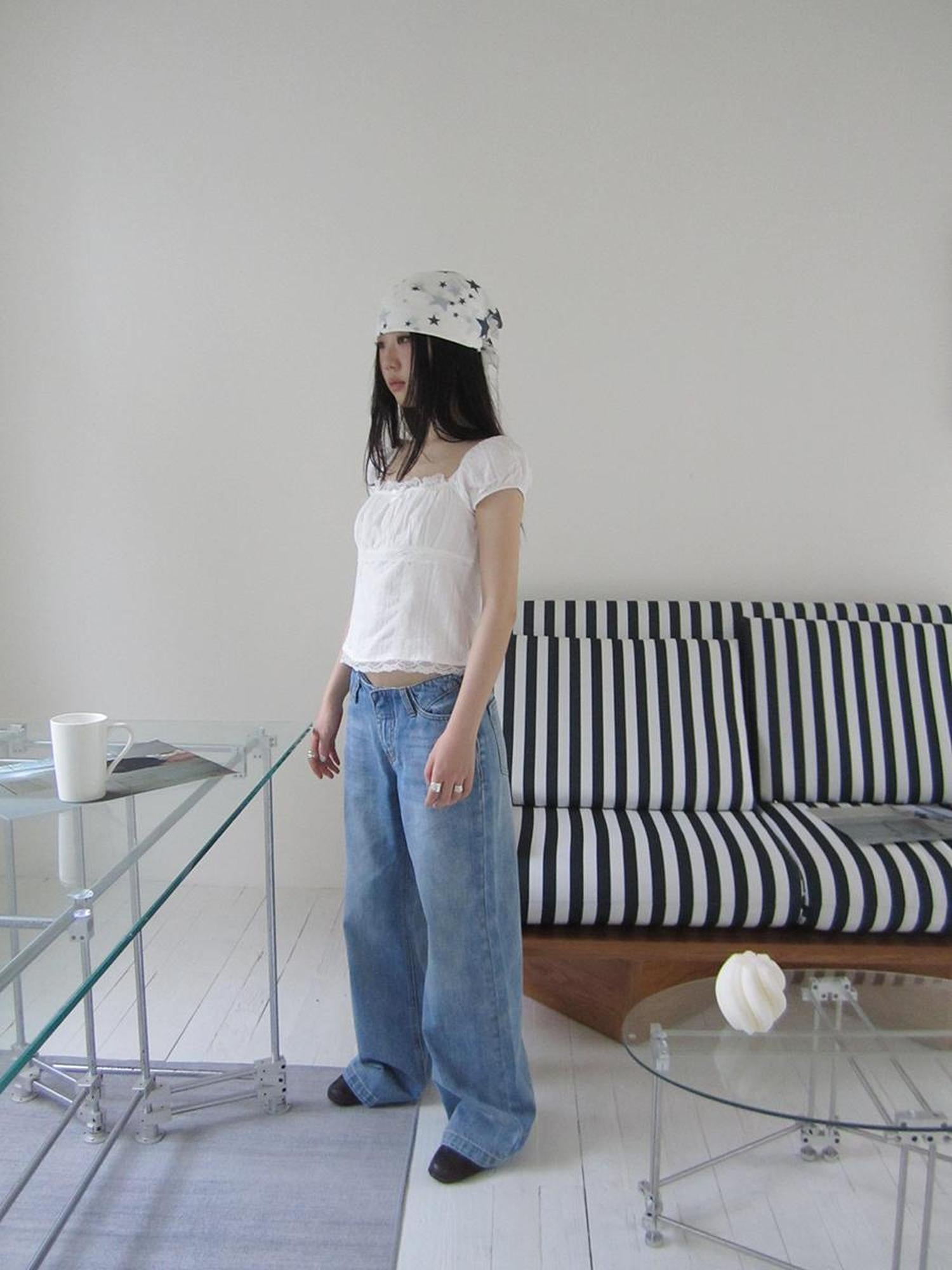 ang project Vintage Washed Low Cut Wide Leg Jeans