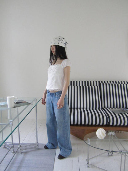ang project Vintage Washed Low Cut Wide Leg Jeans