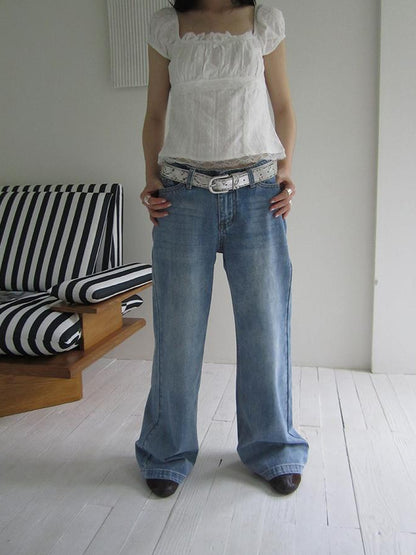 ang project Vintage Washed Low Cut Wide Leg Jeans