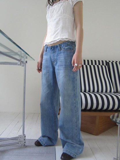 ang project Vintage Washed Low Cut Wide Leg Jeans