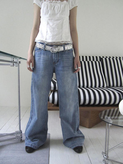 ang project Vintage Washed Low Cut Wide Leg Jeans