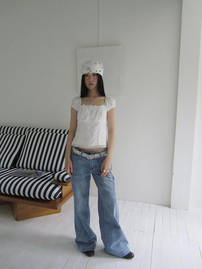 ang project Vintage Washed Low Cut Wide Leg Jeans