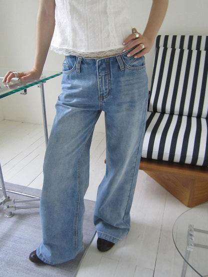 ang project Vintage Washed Low Cut Wide Leg Jeans
