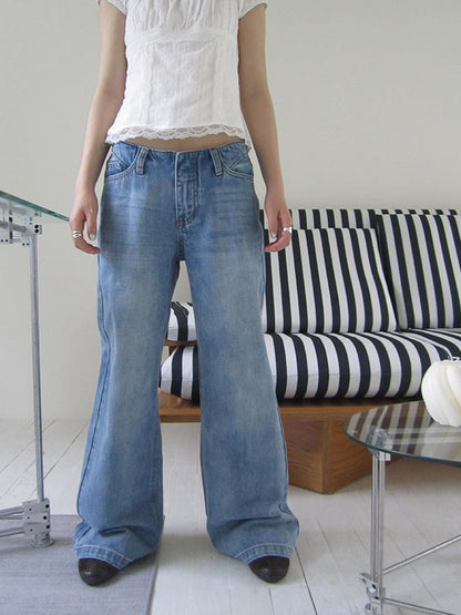 ang project Vintage Washed Low Cut Wide Leg Jeans