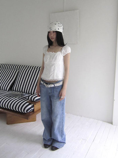ang project Vintage Washed Low Cut Wide Leg Jeans