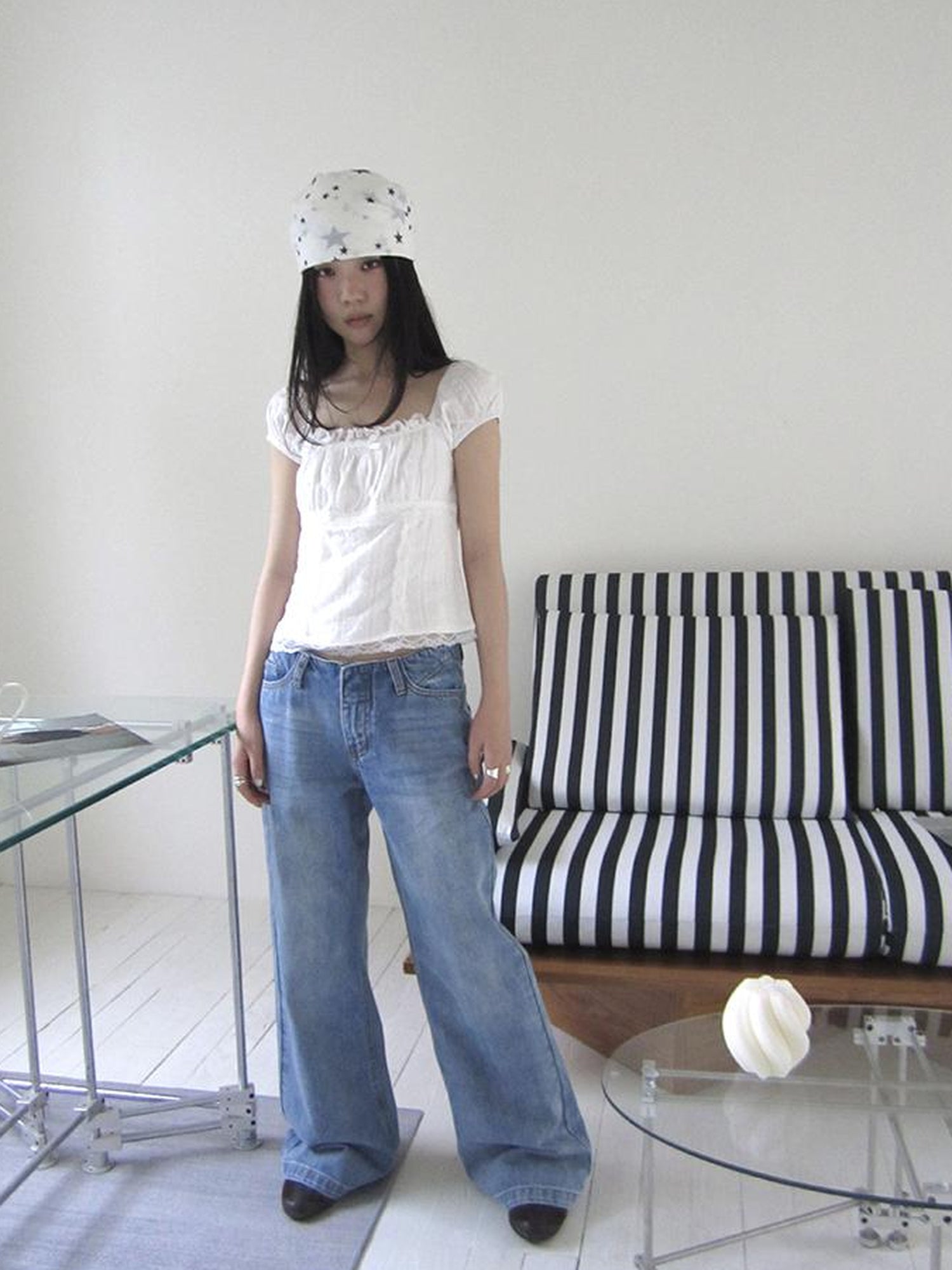 ang project Vintage Washed Low Cut Wide Leg Jeans