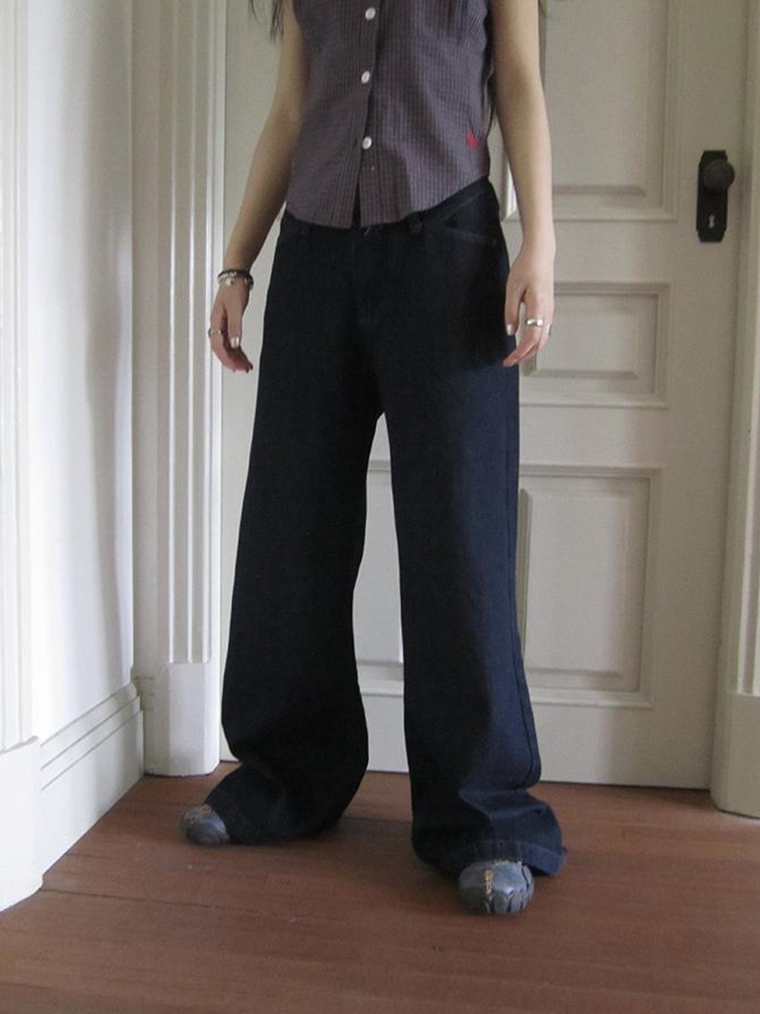 ang project Vintage Washed Low Rise Wide Leg Jeans