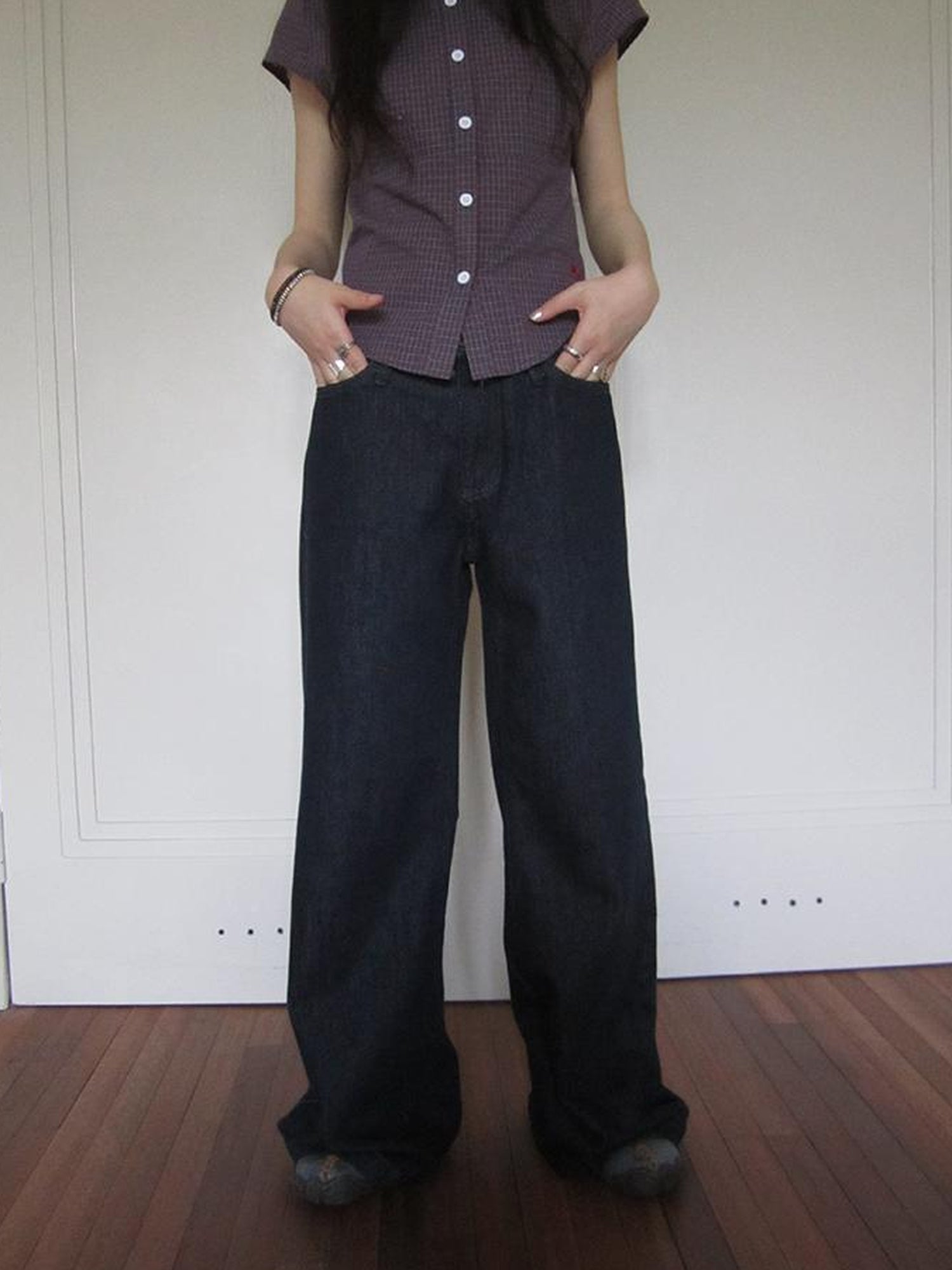 ang project Vintage Washed Low Rise Wide Leg Jeans