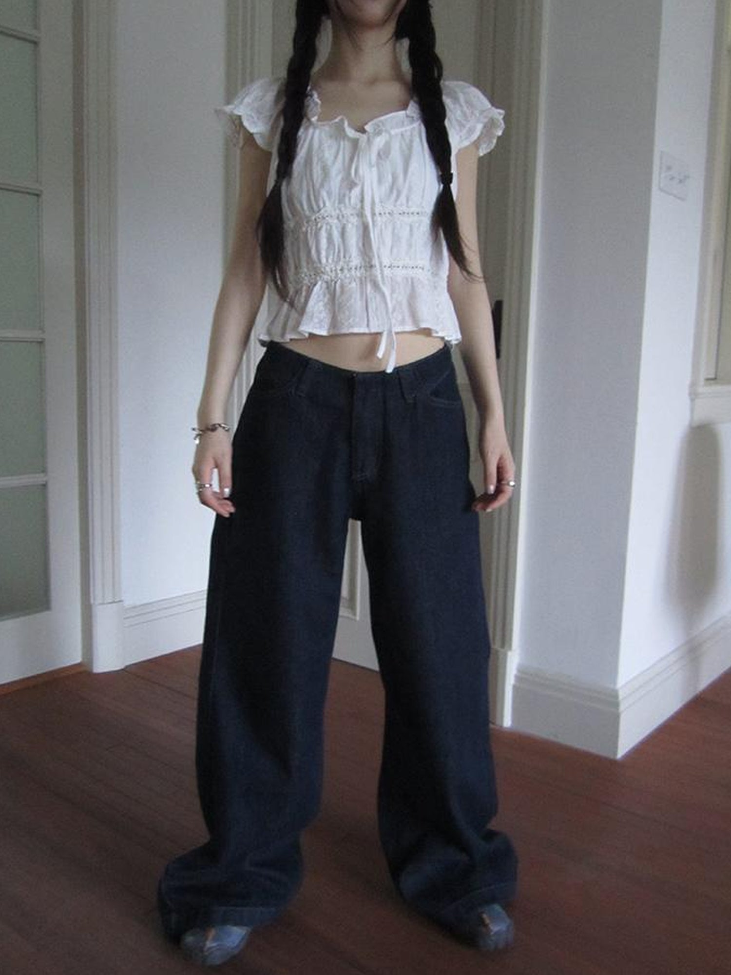 ang project Vintage Washed Low Rise Wide Leg Jeans