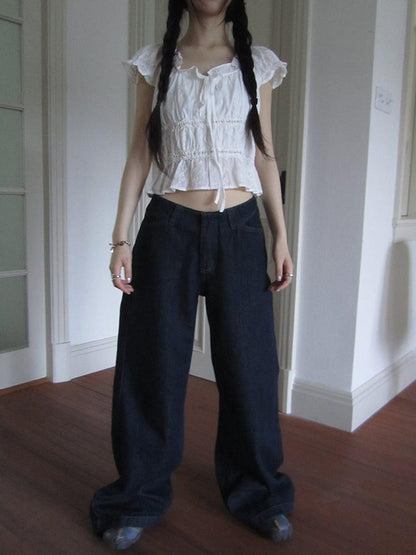 ang project Vintage Washed Low Rise Wide Leg Jeans
