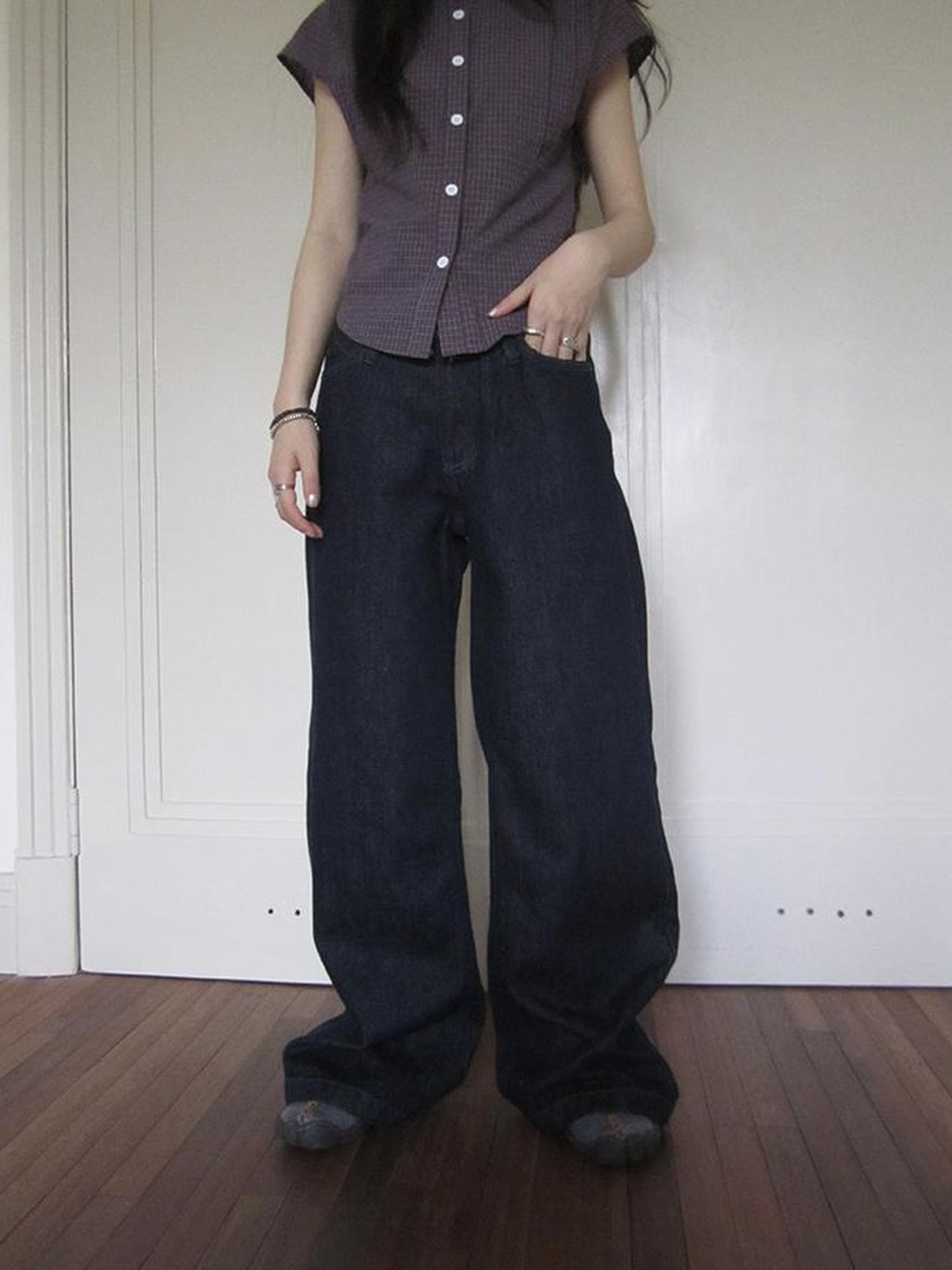 ang project Vintage Washed Low Rise Wide Leg Jeans