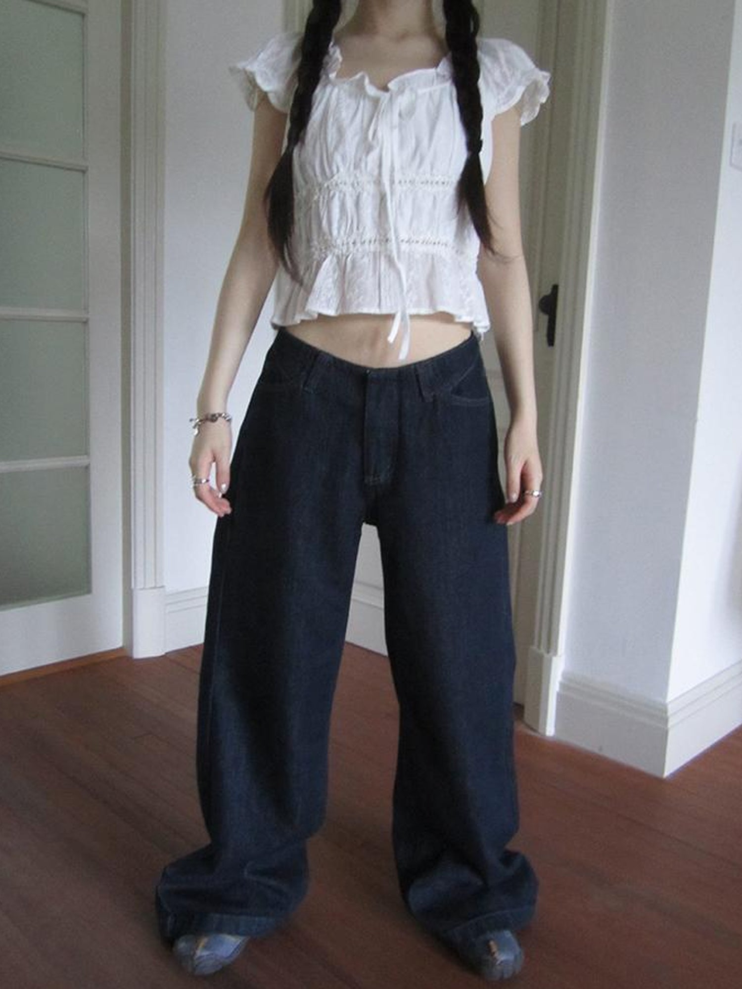 ang project Vintage Washed Low Rise Wide Leg Jeans