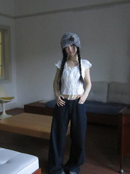 ang project Vintage Washed Low Rise Wide Leg Jeans
