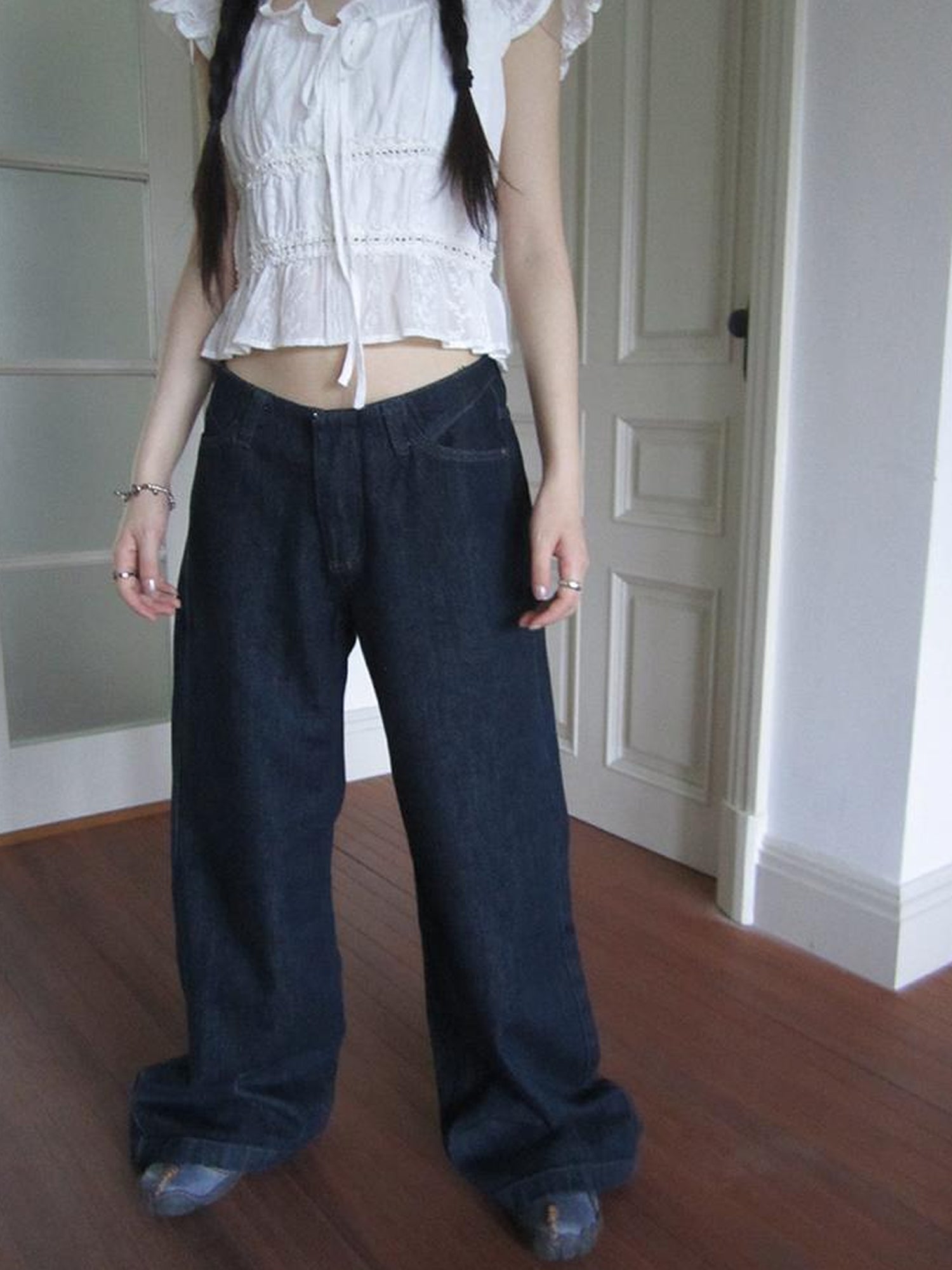 ang project Vintage Washed Low Rise Wide Leg Jeans