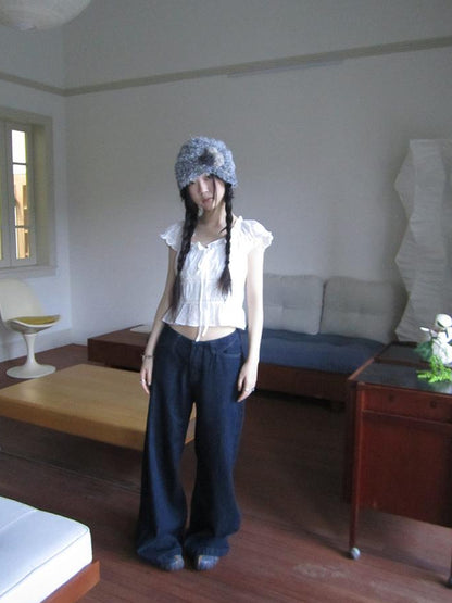 ang project Vintage Washed Low Rise Wide Leg Jeans